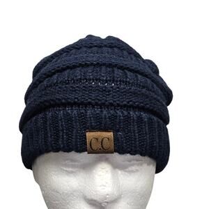 CC‎ Navy Blue Knit Beanie Hat Cuffed Winter Cap Chunky Slouchy Style